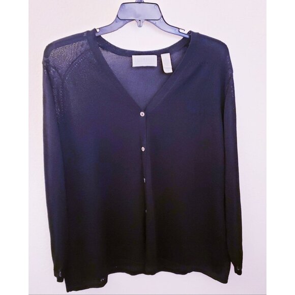 Vintage Elisabeth/Liz Claiborne Navy Blue Sheer Rayon Blend Cardigan 2x EUC - Picture 1 of 6